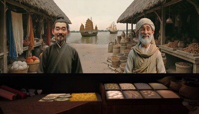 通過「時光之旅」網頁應用,與海上絲綢之路上的蘇州商人平安和阿拉伯商人艾哈邁德等角色互動。 通過「時光之旅」網頁應用,與海上絲綢之路上的蘇州商人平安和阿拉伯商人艾哈邁德等角色互動。