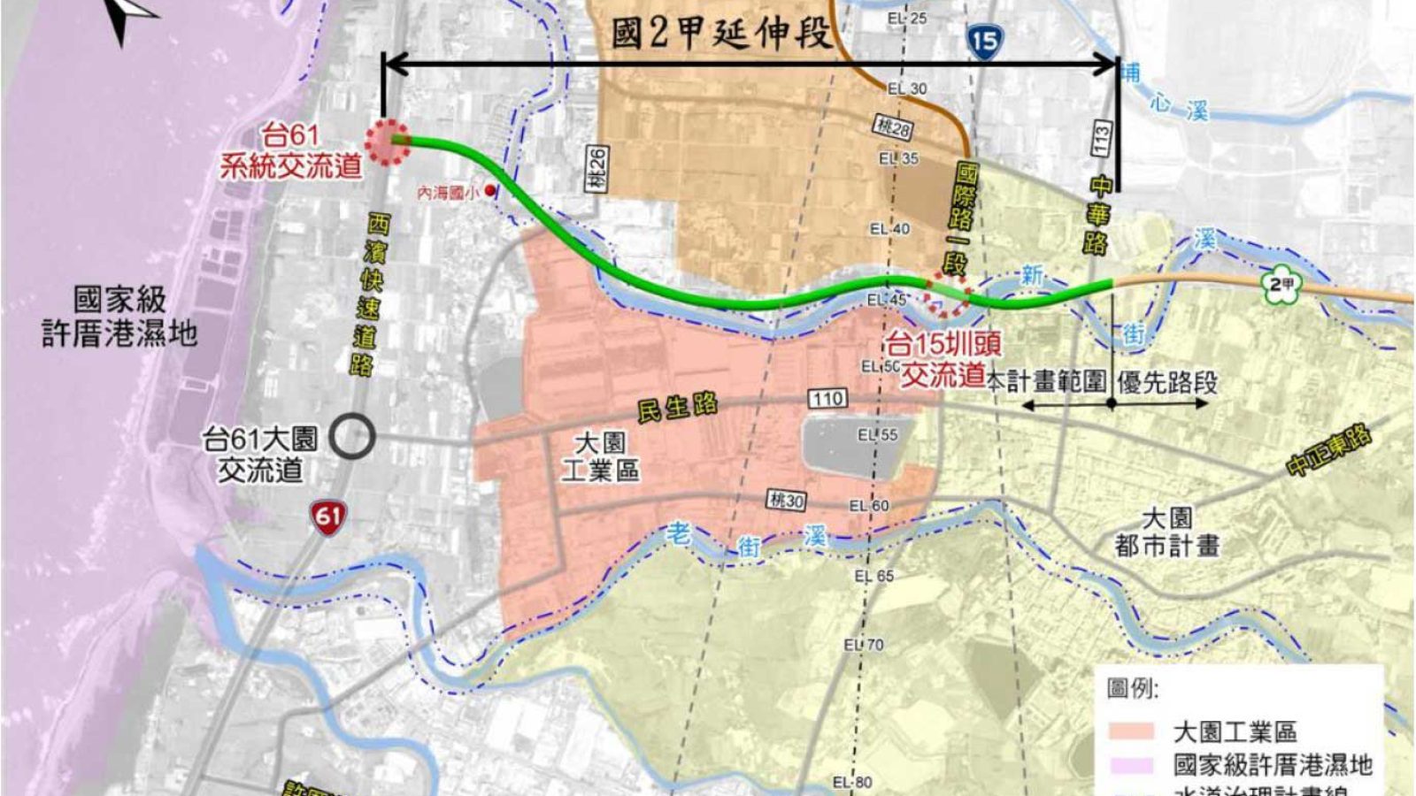 110901國2甲-台15線延伸至台61線路廊平面示意圖