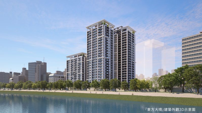 「東方大境」位居基隆河水岸第一排，享水岸闊境視野，散步就是成美河濱公園。（圖／業者提供）